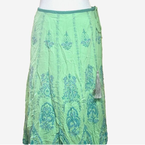 Soft Surroundings Green Beaded Maxi Skirt PS Petite Boho Fully Lined - Picture 3 of 9